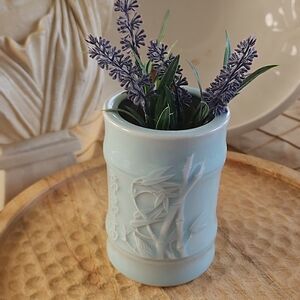 Bamboo Embossed Light Blue Cylindrical Vase
